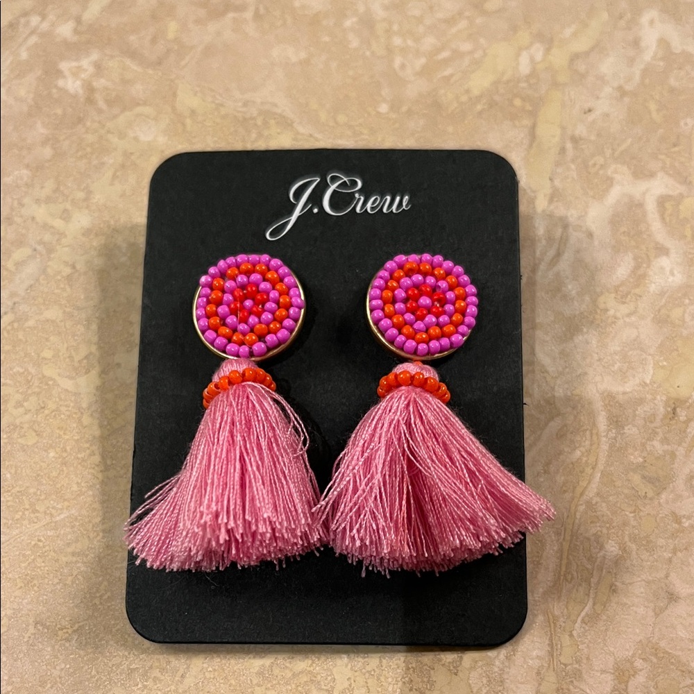 J. Crew Vibrant Pink and Orange Tassel Earrings